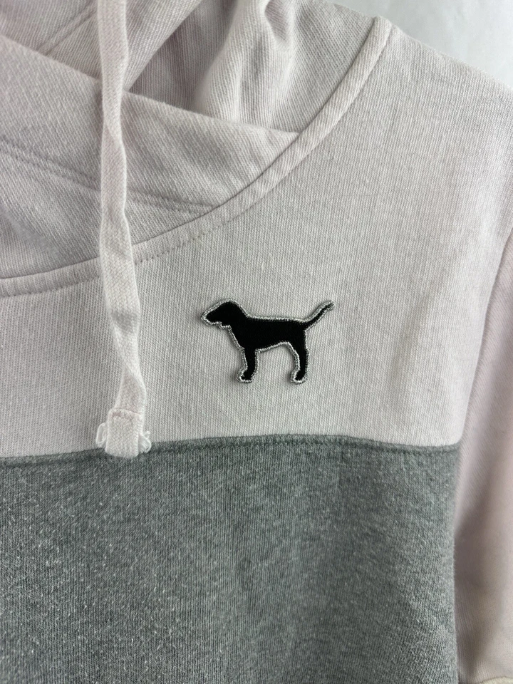 РОЗОВЫЙ Victoria Secret женщин капот шеи толстовка с капюшоном серый/кремовый/розовый собаки нашивка Sz маленький - Изображение 2 из 4