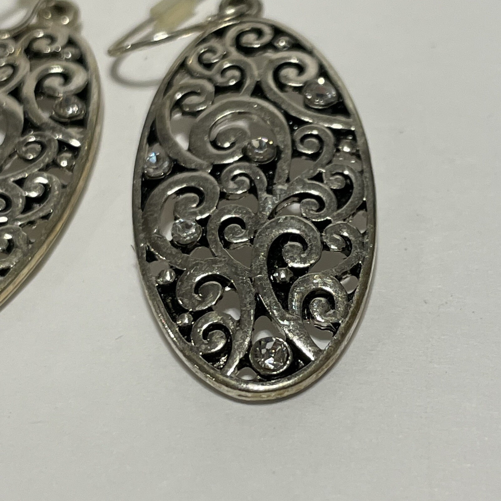 silver tone openwork scroll dangle hook earrings … - image 4