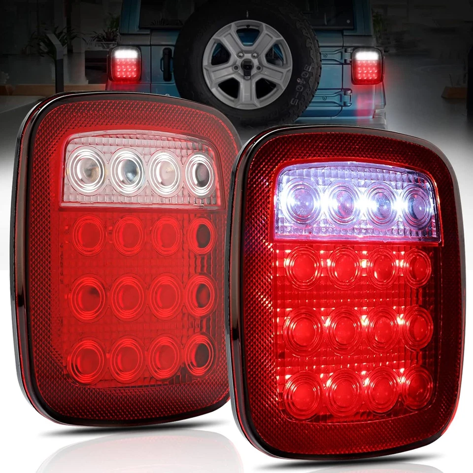 for Jeep Wrangler TJ CJ Tail Lights 7" LED Headlights Fog Turn Signal Light Kit - Image 2 of 4