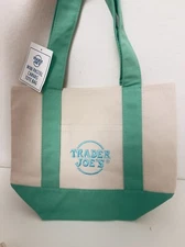 Trader Joes Spring 2025 Mini Pastel Canvas Tote Bag - Mint Green