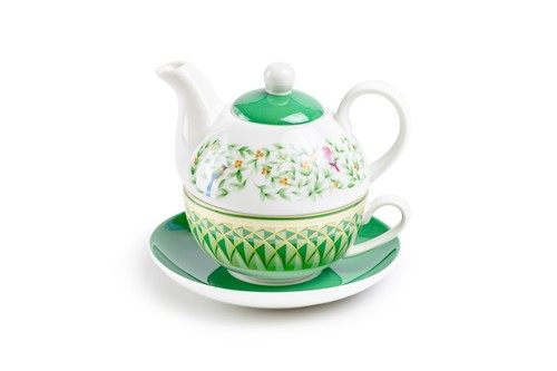 Grace Teaware Emerald Geo Bloom Fine Porcelain Tea For One Set - Imagen 2 de 4