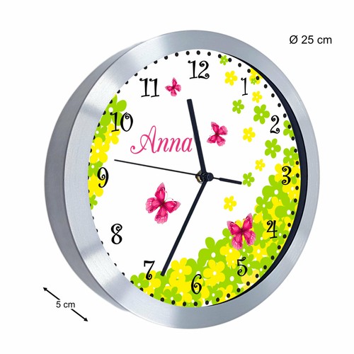 Kinderuhr mit Namen Kinder Funkuhr leise Wanduhr Kinderzimmer Uhr Schmetterling - Bild 2 von 6