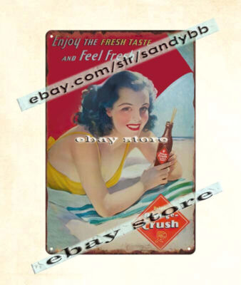 Orange Crush Soda beach girl retro soda shop decor metal tin sign wall clings