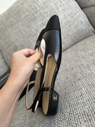 Size 40.5EU NEW CHANEL Goatskin Grosgrain Cap Toe CC Slingback Flat w/ Receipt - Picture 15 of 17