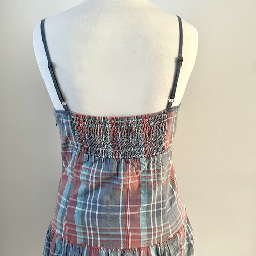 Fat Face Size 12 Blue Pink Checked Sundress Shirred Back Adjustable Straps BNWT - Picture 8 of 15