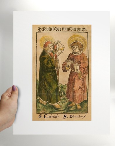Sts Cosmas and Damian –3 sizes – by Johann Ulrich Wechtlin – Woodcut – Catholic - Picture 5 of 22