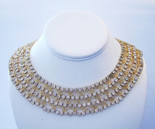 JULIANA WIDE Wonderful RHINESTONE & GOLDEN Scrolled COLLAR NECKLACE - Picture 8 of 8