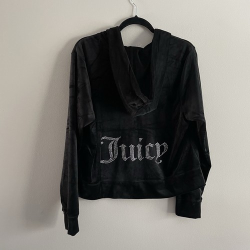 Juicy Couture Women 0X Black Liquorice Y2K OG Big Bling Velour Zip-Up Hoodie NWT - Picture 10 of 13