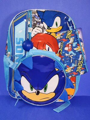 Sonic the Hedgehog 5 Piece Backpack & Lunch Box Set Gadget Case Caribiner Squish