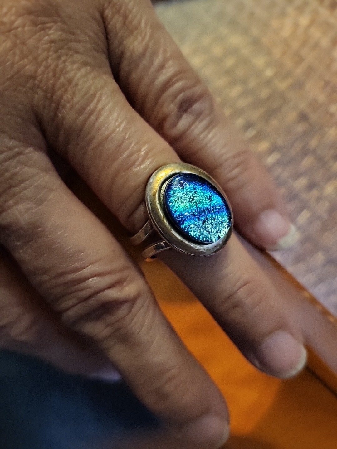 Beautiful Blue Dichroic Glass Ring 925 Silver Rin… - image 3