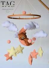 Filz Babykrippe Teddybär Mobiles Kinderzimmer Dekor Baby Dusche Geschenk Baby Mädchen pink