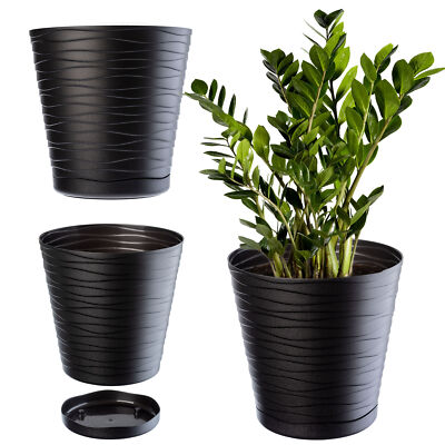 KADAX Blumentopf mit Untersetzer, aus Kunststoff, rund, 25 cm, Schwarz