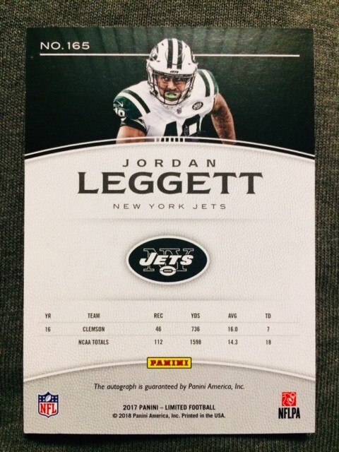 2017 Panini Limited Jordan Leggett Rookie RC Auto Autograph Card Gold /25 Rare - Picture 2 of 2