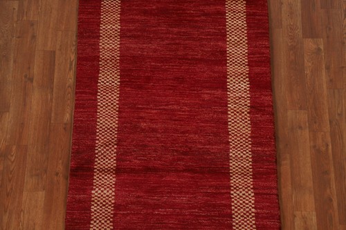 Bordered Modern Gabbeh 10 ft. Runner Red Rug Wool Hand-knotted 10' 1" x 2' 8" - Picture 4 of 12