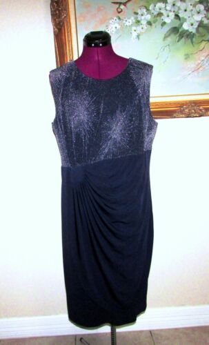 NUEVO VESTIDO DE FIESTA ENFOCUS MUJER TALLA 16W AZUL MARINO LARGO RODILLA BRILLANTE CON COLCHAS DELANTERAS - Imagen 3 de 12