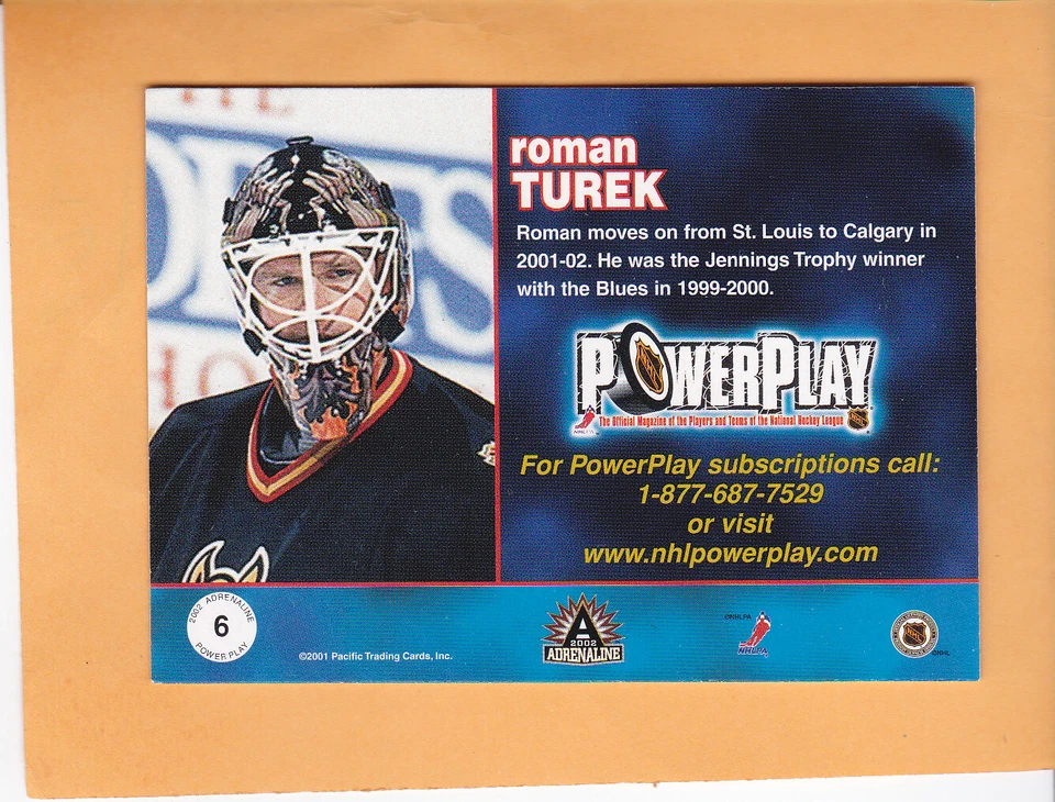 ROMAN TUREK #6 2001 02 PACIFIC ADRENALINE POWER PLAY CALGARY FLAMES NM-MT - Image 2 of 2