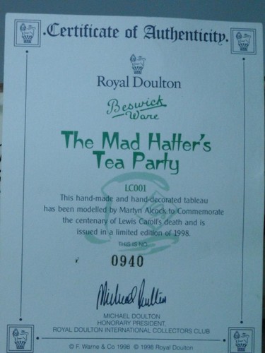 Beswick Ware MAD HATTER'S TEA PARTY Figurine Ltd Ed + Box + COA Alice Wonderland - Picture 8 of 8