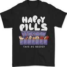 Cats Happy Pills Antidepressant Mens T-Shirt 100% Cotton