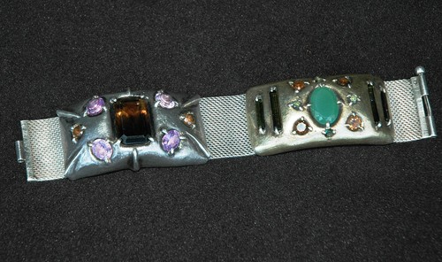 Unikat: Armband Farbedelsteine Sterlingsilber massiv Künstler-Anfertigung 1975 - Bild 2 von 9