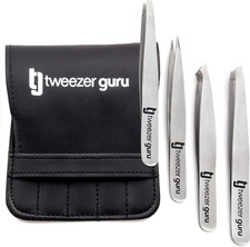 Tweezer Guru Tweezers Set - 4-piece Slanted and Pointed Stainless Steel