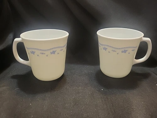 Vintage 2 Coffee Cup Corelle Corning Ware Morning Blue Tea Cups Microwave Safe.
