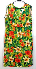 Sag Harbor Tropical Hawaiian Hibiscus Floral Sheath Dress Sleeveless 18