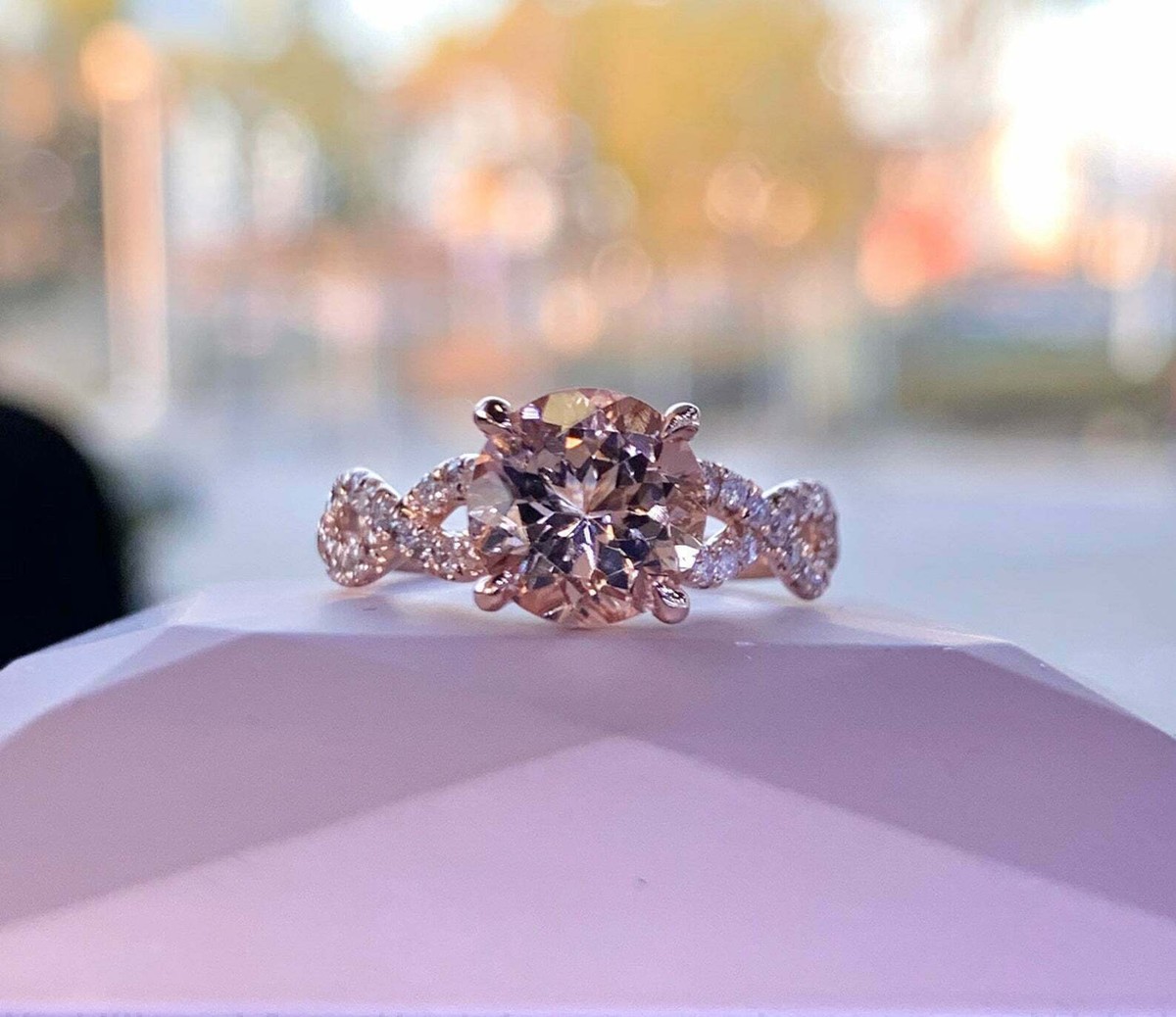 2Ct Round Peach Lab Created Morganite 14K Rose Gold Plated Halo