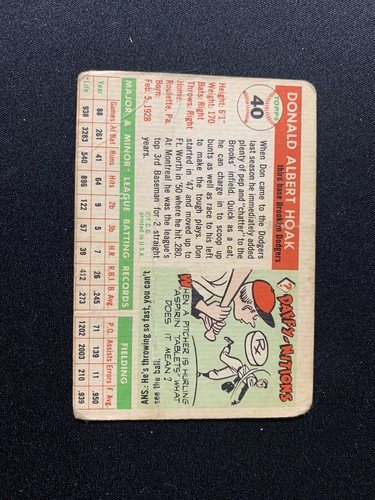 1955 Topps - #40 Don Hoak look povero - Foto 6 di 7