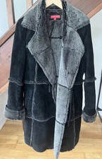 Rene Derhy Faux Fur Lined Womens Coat Black Leather Size S