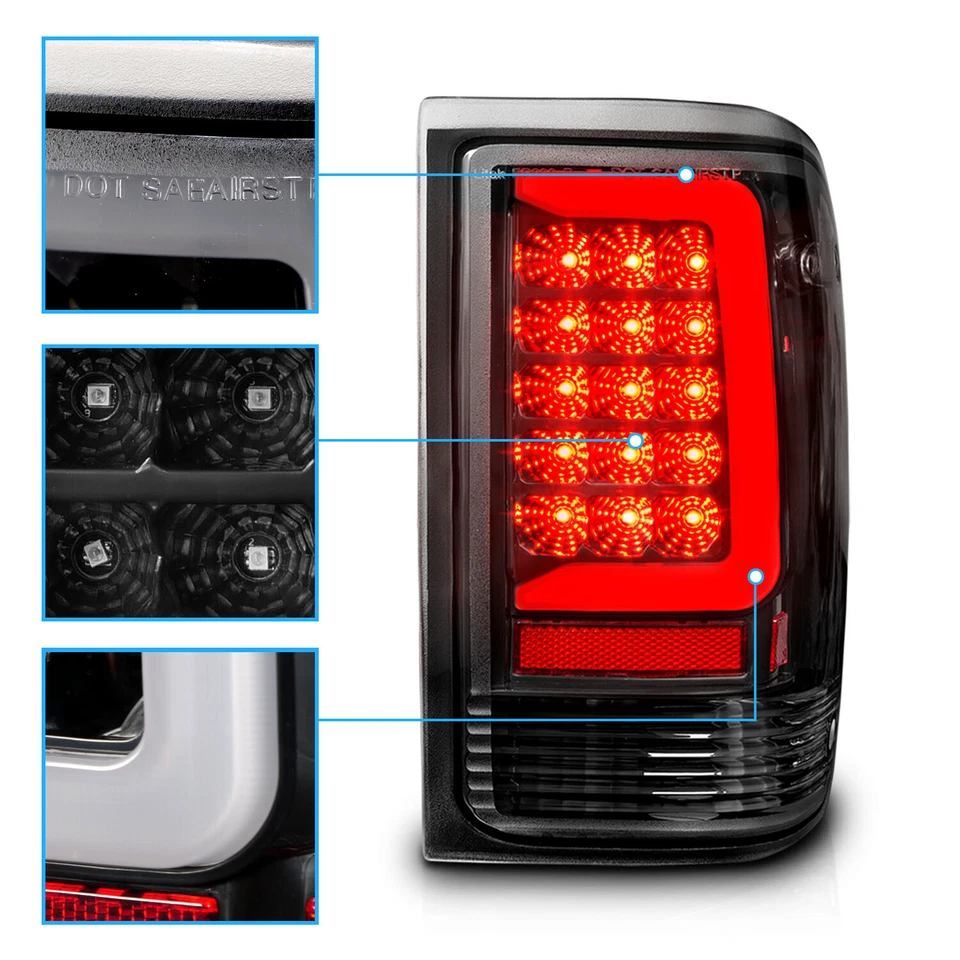 Par de luces traseras LED de repuesto para Ford Ranger 1993-1997 carcasa negra barra en C Foto 4 de 4