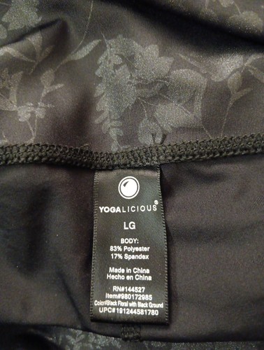 Yogalicious Black Floral Leggings Women Sz Large Yoga Pants Gym Side Pockets - Picture 5 of 7