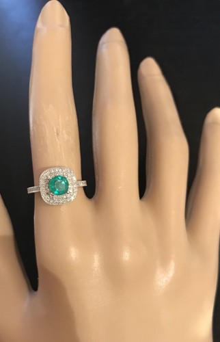 ¡VERANO! ANILLO ESMERALDA NATURAL Y DIAMANTES REALES EN ORO BLANCO 14K - Imagen 11 de 12