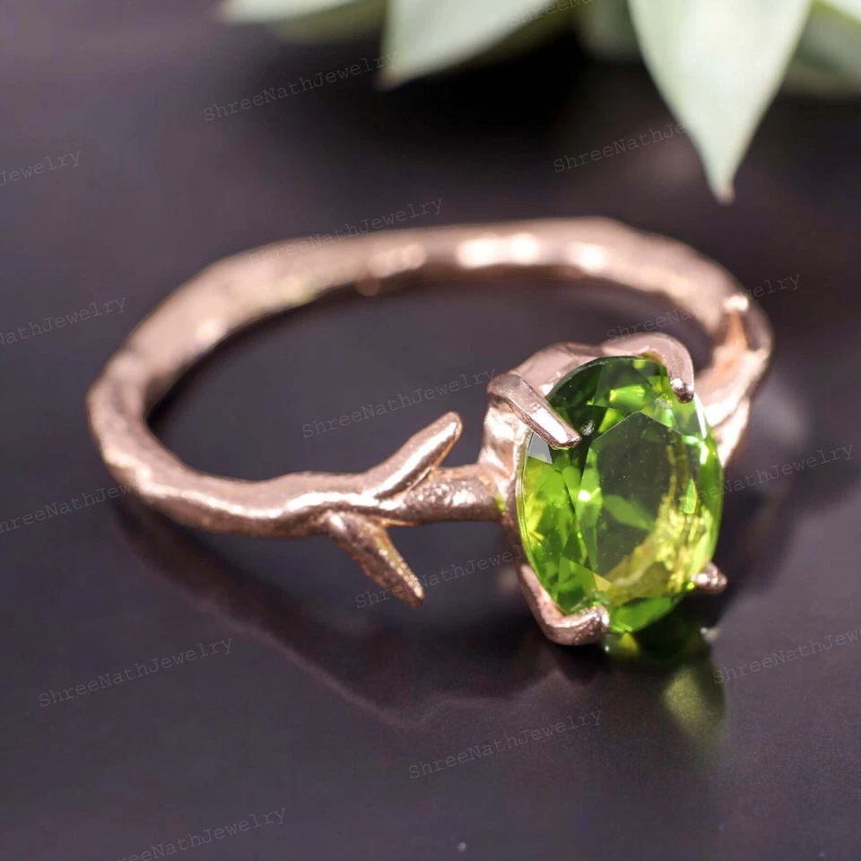 9k Solid Gold 8x6 MM Oval Shape Natural Peridot Ring August Birthstone Ring - Image 3 of 4