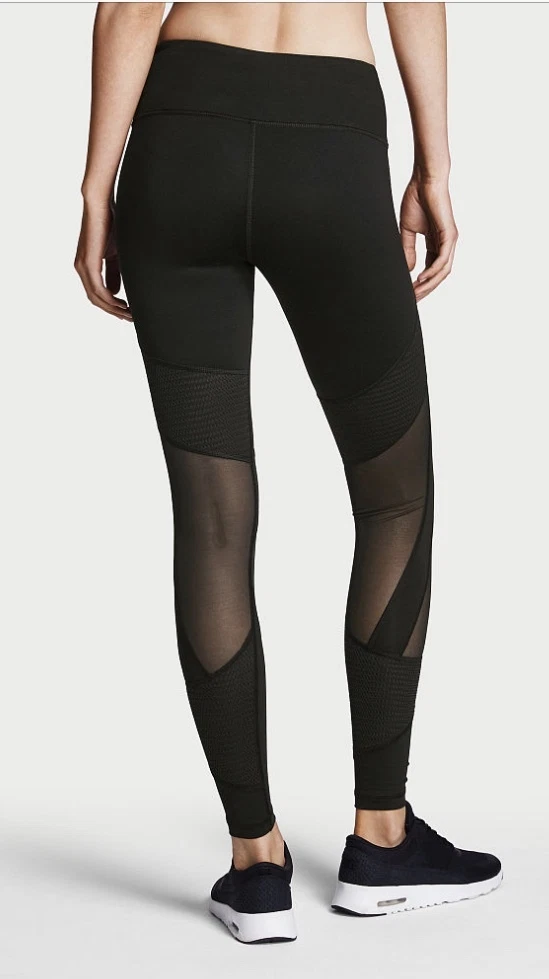 NWT VICTORIA'S SECRET SPORT XS BLACK SHEER MESH PANEL KNOCKOUT TIGHT  LEGGINGS