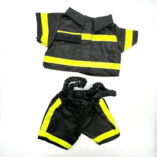 Build a Bear Fireman Fire Fighter Uniform Black Yellow Teddy 2 Pc Costume - Read