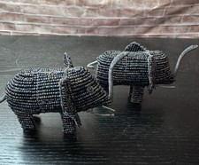 2 Beadworx Style Beaded Iridescent Elephant Wire Metal Handmade Sculpture