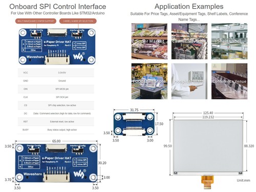 Waveshare 5.83" E-Paper Display HAT For Raspberry Pi 648×480 Black/White SPI - Picture 10 of 10