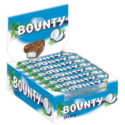 (24er Pack) Bounty Coconut Bar Covered Milk Chocolate 24 Stück 24x57g