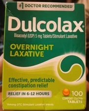 Dulcolax Bisacodyl USP 5mg Laxative Comfort Coated Tablets - 100 Count