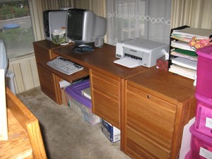 Solid Oak Computer Desk And Matching Filing Cabinets Made By Ls