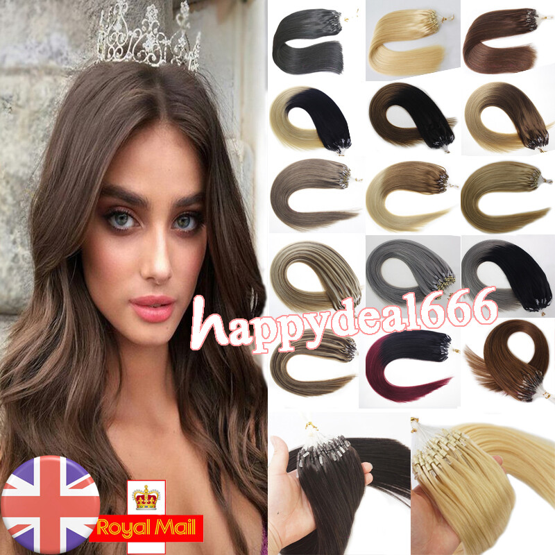 Image 1 - Micro Ring Beads Loop Hair Extensions Double Drawn Remy Human Hair Straight 1g/s