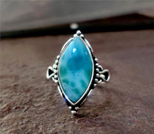 Larimar 925 Sterling Silver Handmade Ring Birthday Gifts Jewelry R-1620
