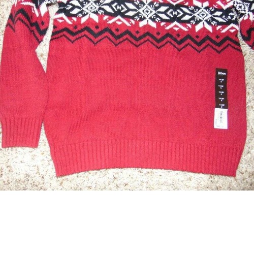 Boys Sweater Urban Pipeline Red Christmas Argyle Long Sleeve Zip Neck Sweater- L - Picture 4 of 5