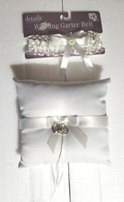 NWT WEDDING Bride Garter White Bow knot Heart  Ring bearers Pillow white