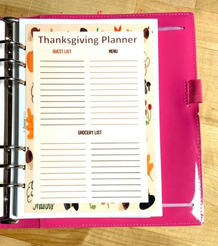 Thanksgiving Holiday Meal Planner Two Sided Dashboard for use with Filofax A5 - Afbeelding 1 van 3
