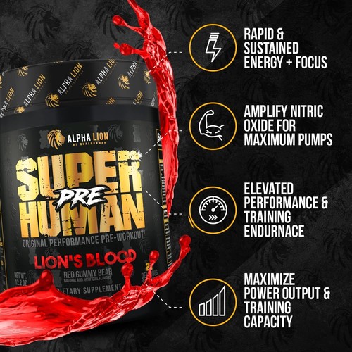 Alpha Lion Super Human PRE Hardcore Pump Pre-Workout 21 FULL Servings 5 Flavors - Picture 6 of 15