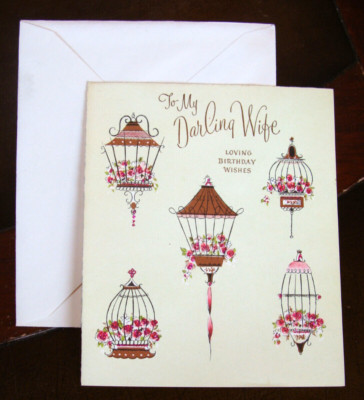 To My Darling Wife Loving Birthday Wishes ~Vintage Card Original Envelope~ Bride