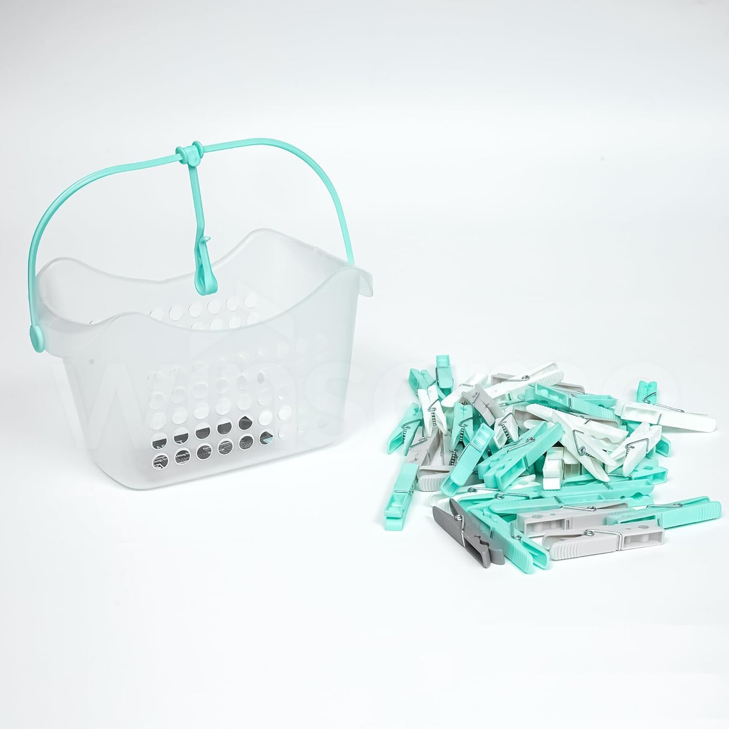 Peg Basket with 100 Plastic Clothes Pegs Washing Line Airer Laundry Ultra Grip