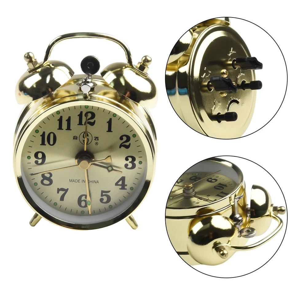 1*Horseshoe Mechanical  Gold Alarm Clock Manual Wind Up Vintage Metal Clock Cute - Image 2 of 4