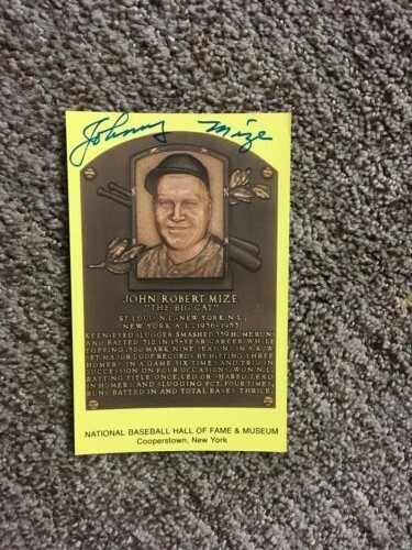 BASEBALL GREAT JOHNNY MIZE SIGNED BASEBALL HOF GOLD PLAQUE CARD - Picture 1 of 2